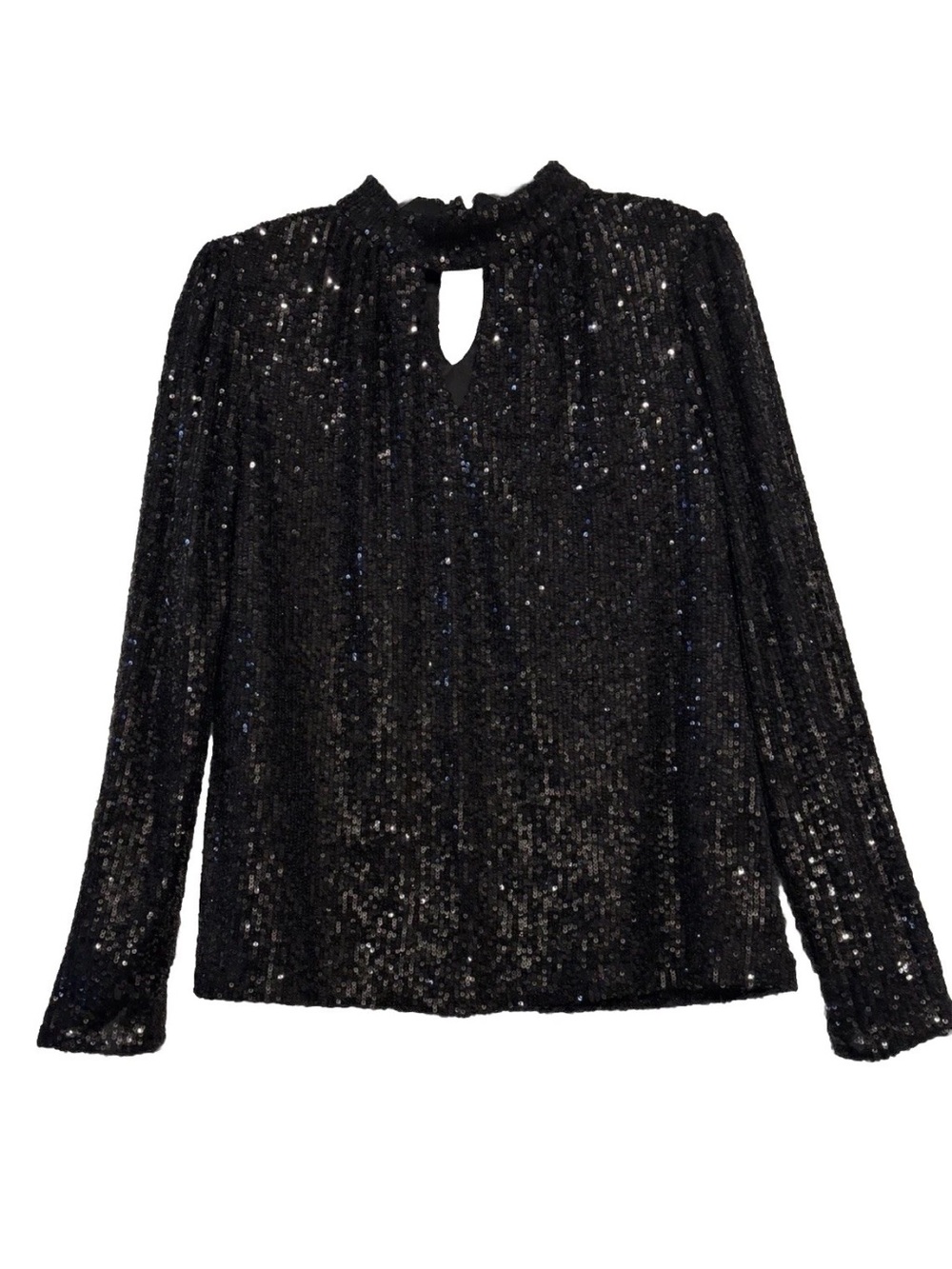 Cable and Gauge Sequine Black Sz S  Women Top Keyhole Accent  Elegant